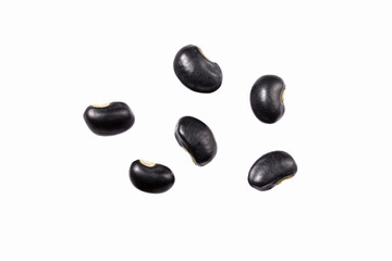Pile of organic dried legumes such as black beans, azuki beans and rajma beans, soybeans placed separately on different surfaces on a black and white background.