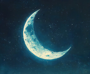 Fototapeta premium Crescent moon shining in the starry night sky