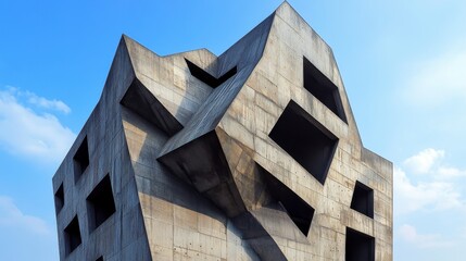 Abstract Concrete Sculpture with Unique Geometric Shapes and Angles
