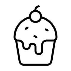 Birthday Cupcake Vector Line Icon Design