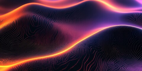 Fototapeta premium Orange purple glowing gradient wave on dark background, vibrant noise texture, Generative AI