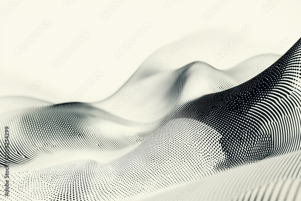 Poster wave-like pattern formed by intricate dot designs in a monochrome setting