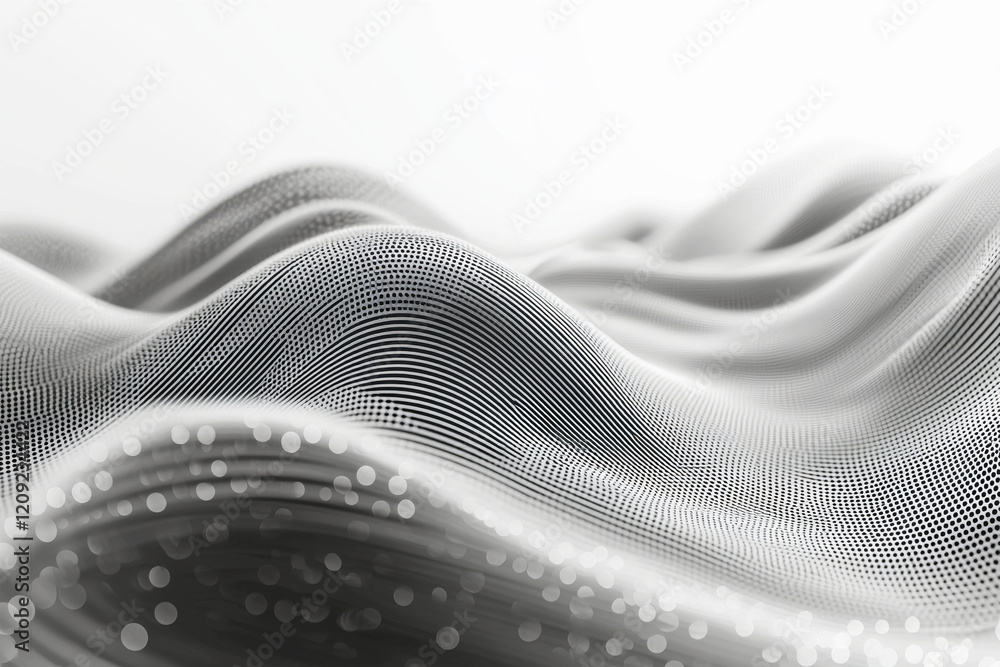 Poster flowing patterns evoke a sense of tranquility in a wave-like structure created from fine mesh materi