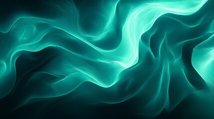 Obraz premium Dark teal green glowing gradient wave on black background, vibrant noise texture, Generative AI