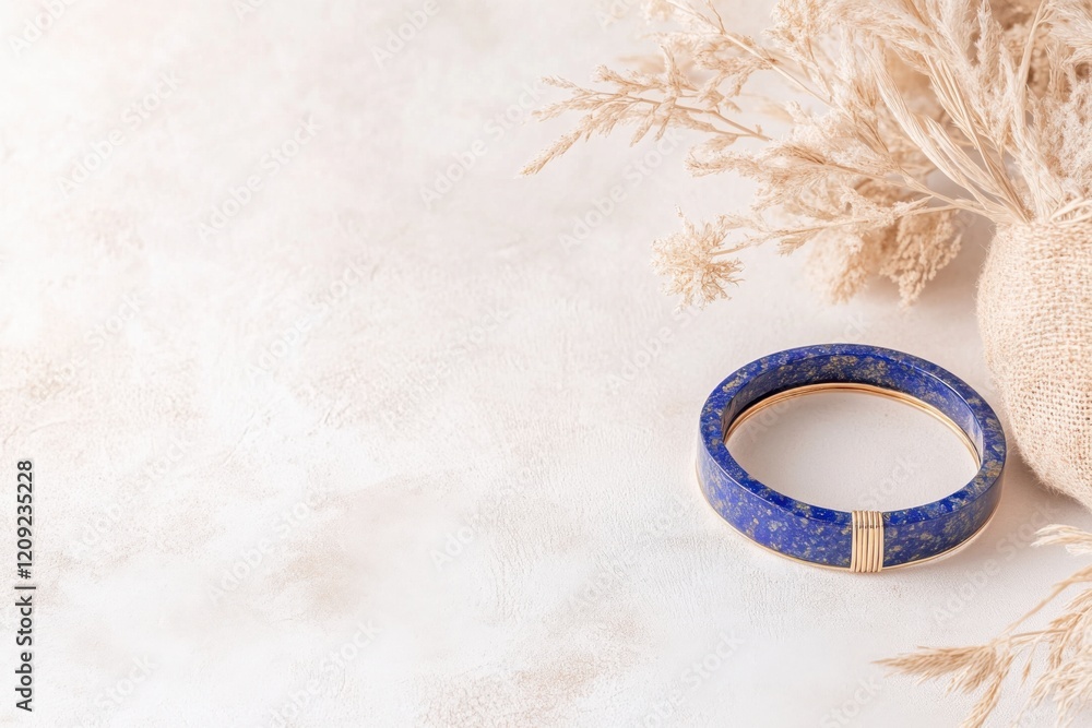 Poster elegant lapis lazuli cuff bracelet resting on a soft surface with delicate textures and hues in the 
