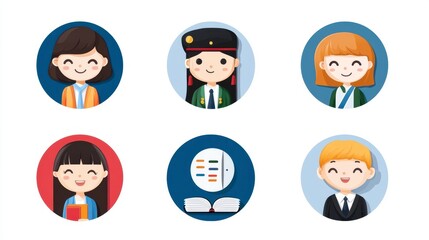 Diverse Cartoon Characters Representing Various Occupations and Studies