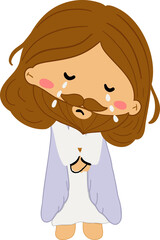 Jesus is Crying Cartoon Illustration – A Spiritual and Emotional Artwork Featuring the Savior in Prayer and Sadness, Perfect for Religious Projects, Sunday School, and Easter Reflections