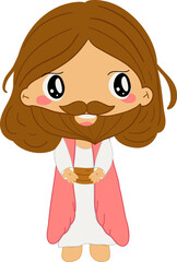 Joyful Jesus Cartoon Illustration – Depicting the Risen Savior Smiling and Radiating Happiness, This Artwork Celebrates Easter and Resurrection with a Cheerful and Spiritual Theme