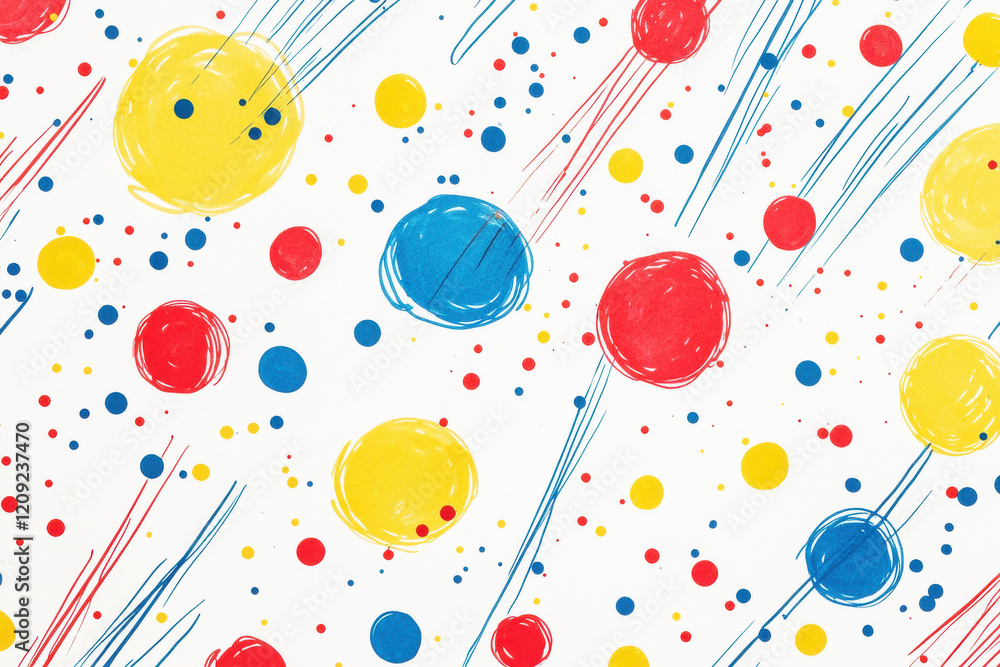 Poster whimsical pattern of hand-drawn dots in vibrant colors showcasing playful design elements and joyful
