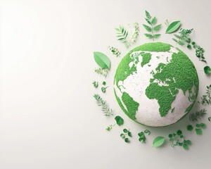 Green globe surrounded by icons of reforestation and clean water projects