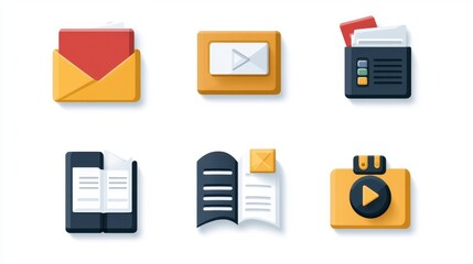Colorful Cartoon Icons for Communication and Multimedia Use