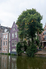 House facades with water  in the old town of Alkmaar in the Netherlands