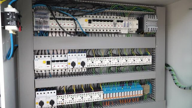 Wide view of a detailed industrial control panel