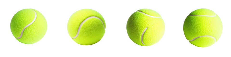 Vibrant neon green tennis balls bouncing and colliding on a textured court surface during an active competitive game of tennis  Tennis is a popular summer sport