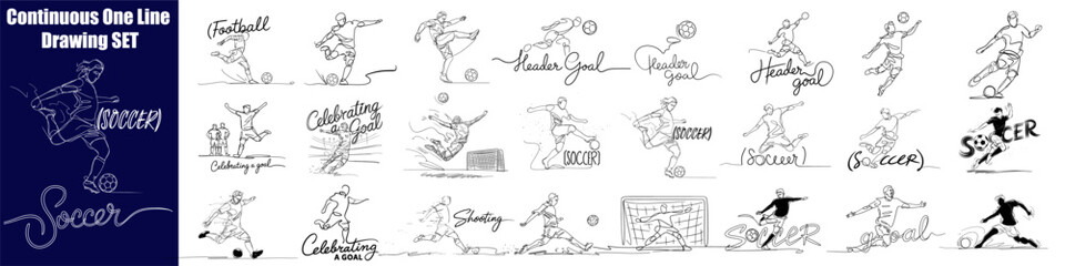 Soccer Sports Continuous One Line Drawing Vector Art 