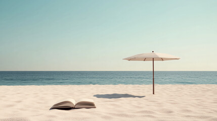 Beach umbrella, open book, summer read