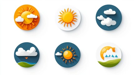 Colorful Weather Icons Set Featuring Sun, Clouds, and Water Elements