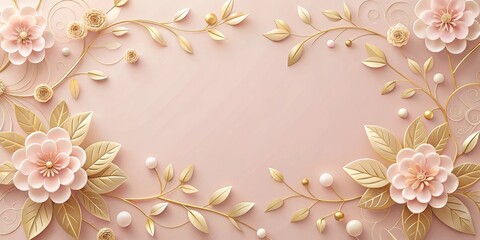 Elegant Gold and Blush Floral Frame with Delicate Accents for Wedding Invitations or Decorative Purposes