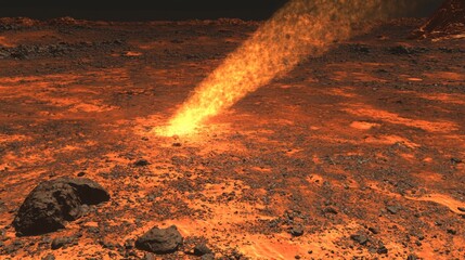 Fiery Meteorite Impact on Mars like Planet Surface Dramatic Crater Formation