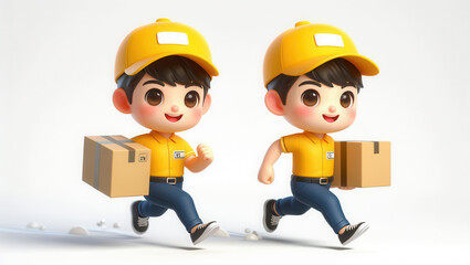 Delivery action characters fun environment cartoon style playful viewpoint expressive concept