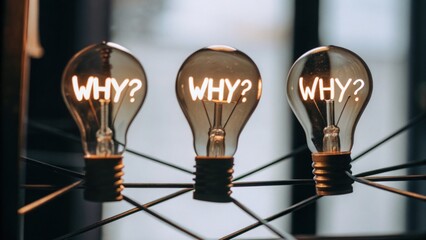 5 WHY analysis concept, Three light bulbs with WHY illuminated inside.