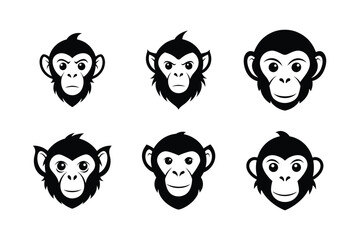 Capuchin Monkey (Cebus capucinus) mammal animal, labeled silhouette vector art illustration.