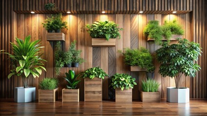 Fototapeta premium Modern Interior Design Featuring a Lush Vertical Garden on a Wooden Wall
