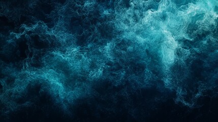 Dark teal blue glowing gradient on black background, noise texture banner design, Generative AI