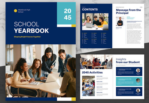 Blue And Yellow School Yearbook