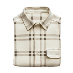 Classic 1990s Off-White Plaid Flannel Shirt with Button-Down Front and Chest Pocket. Isolated on Transparent Background. Cutout. PNG.