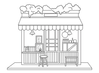 Detailed house illustration in black and white, designed for coloring books. Great for art enthusiasts and kids seeking fun, creative coloring experiences.