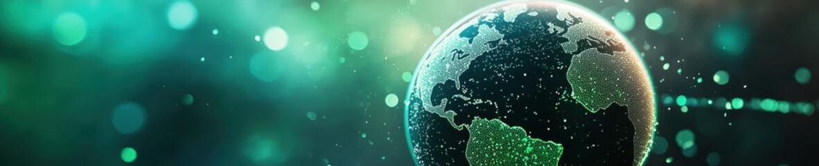 Obraz premium Green globe with floating symbols of eco-friendly design and renewable innovation