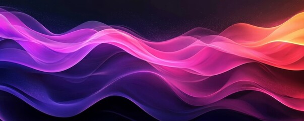 Fototapeta premium Pink purple glowing gradient wave on dark grainy background, banner poster design, Generative AI