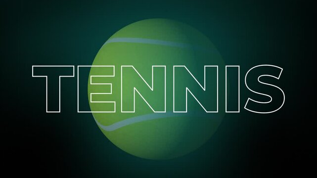 Tennis ball spinning sphere 3D animation outlined text letters typeface font sports game tournament titles on gradient background motion graphics dynamic abstract colour teal cyan