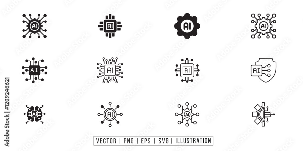 Poster ai generation web icons. artificial intelligence, chat bot, ai technology, future, robot. generate a