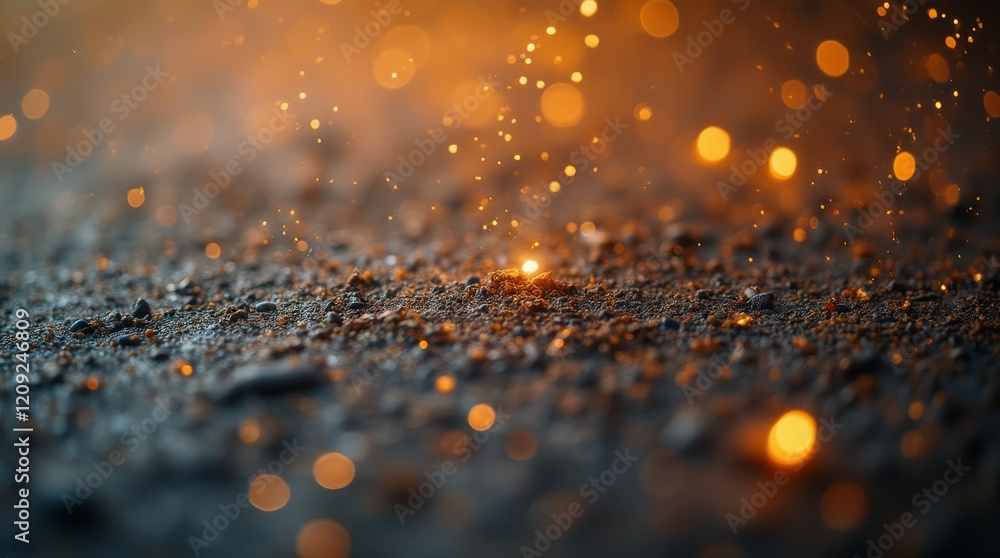 Poster sparkling particles and dust create a magical, glowing effect on a textured surface