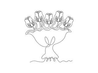 Abstract bouquet of tulips flower, continuous single one line art hand drawing sketch logo