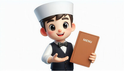 Serving delicious menus cheerful waiter restaurant setting cartoon style friendly atmosphere