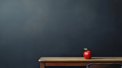 A simple, black background with one apple on a teacher's desk