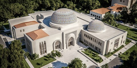 Aerial view of a new mosque campus