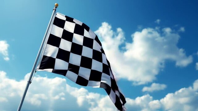 checkered flag finish against blue sky