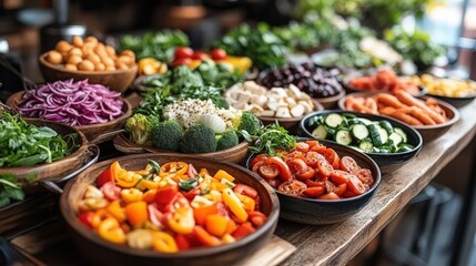Fresh and Colorful Display of Organic Vegetables and Fruits on Wooden Table Perfect for Healthy Eating Lifestyle, Cooking, and Meal Preparation Ideas