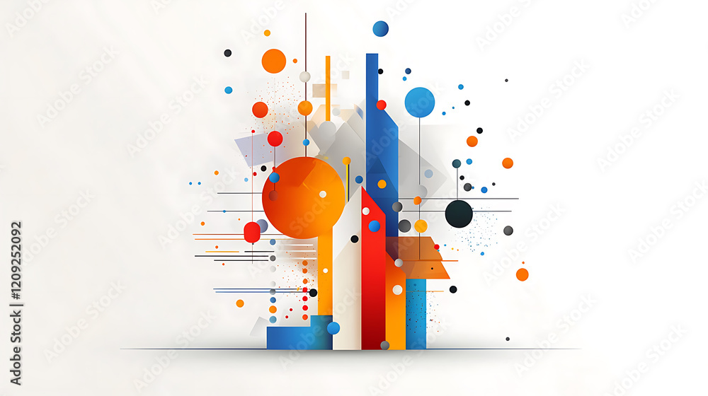 Poster dynamic abstract shapes and colors modern art digital design studio space close-up perspective creat