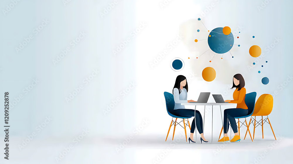 Poster collaboration session on digital projects modern office illustration professional environment side v