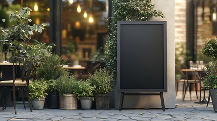 Blank Signboard in a Cozy Parisian Street Cafe at Dusk