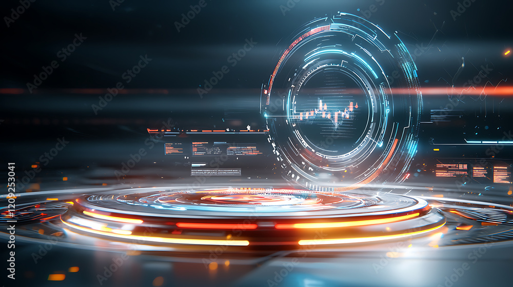 Poster dynamic data visualization digital environment animation high-tech futuristic concept