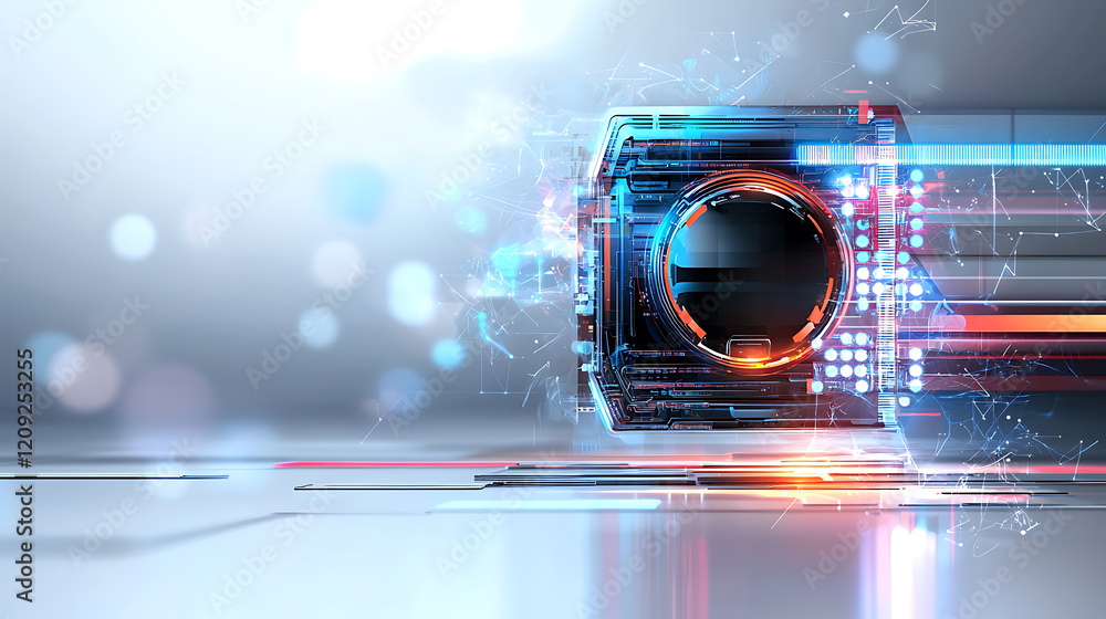 Poster futuristic digital abstract design virtual space graphic art high-tech environment dynamic viewpoint