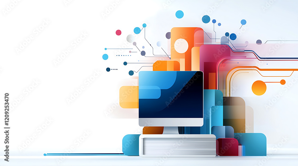 Poster digital innovation showcase colorful computer graphics design modern office creative art abstract en