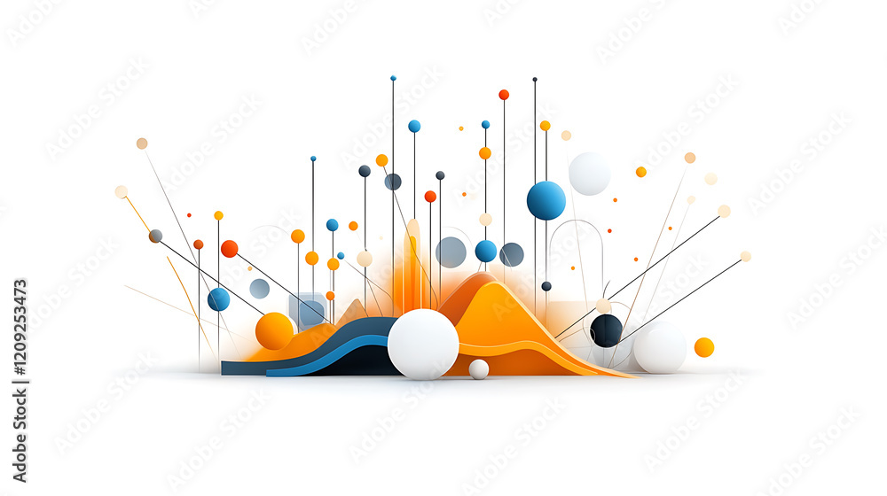 Aufkleber dynamic abstract motion of colorful spheres and waves digital art creation creative space modern des