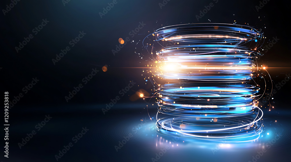 Poster dynamic light spiral creation abstract digital art studio setting modern aesthetics close-up view en